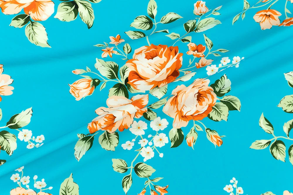 Teal Floral Nylon Spandex