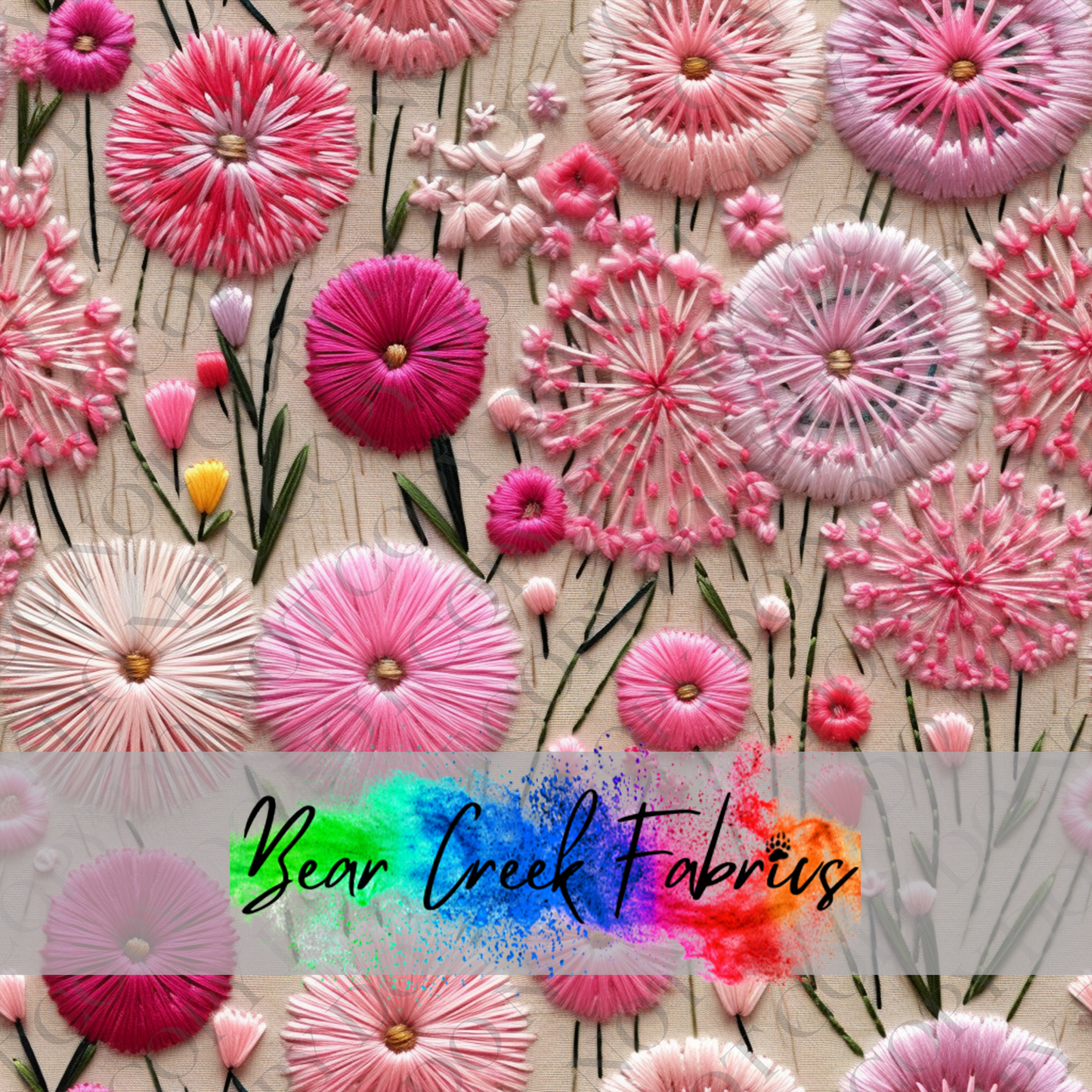 Pink Mix Dandelion Embroidery
