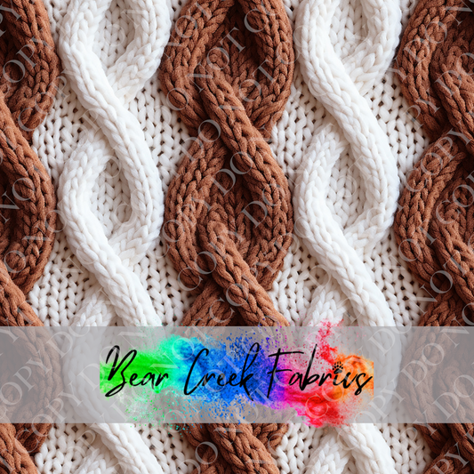 Brown and White Cable Knit