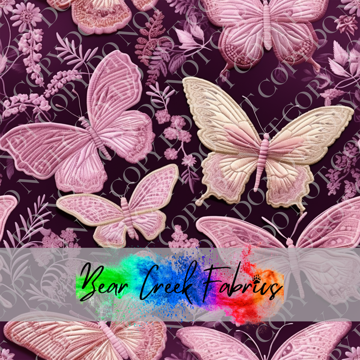 Mauve Pink Butterflies Embroidery